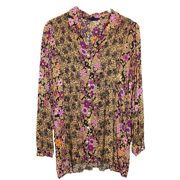 Jane + Delancey Floral Button Down Blouse Medium - Picture 2 of 7